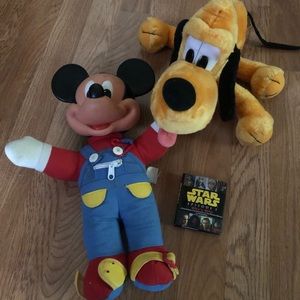 BUNDLE SALE: Vintage 1980s Mickey Mouse Pluto Dolls + Star Wars Pocket Book RARE